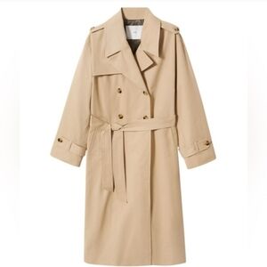 Mango Beige Double-Breasted Trench Coat with Belt.